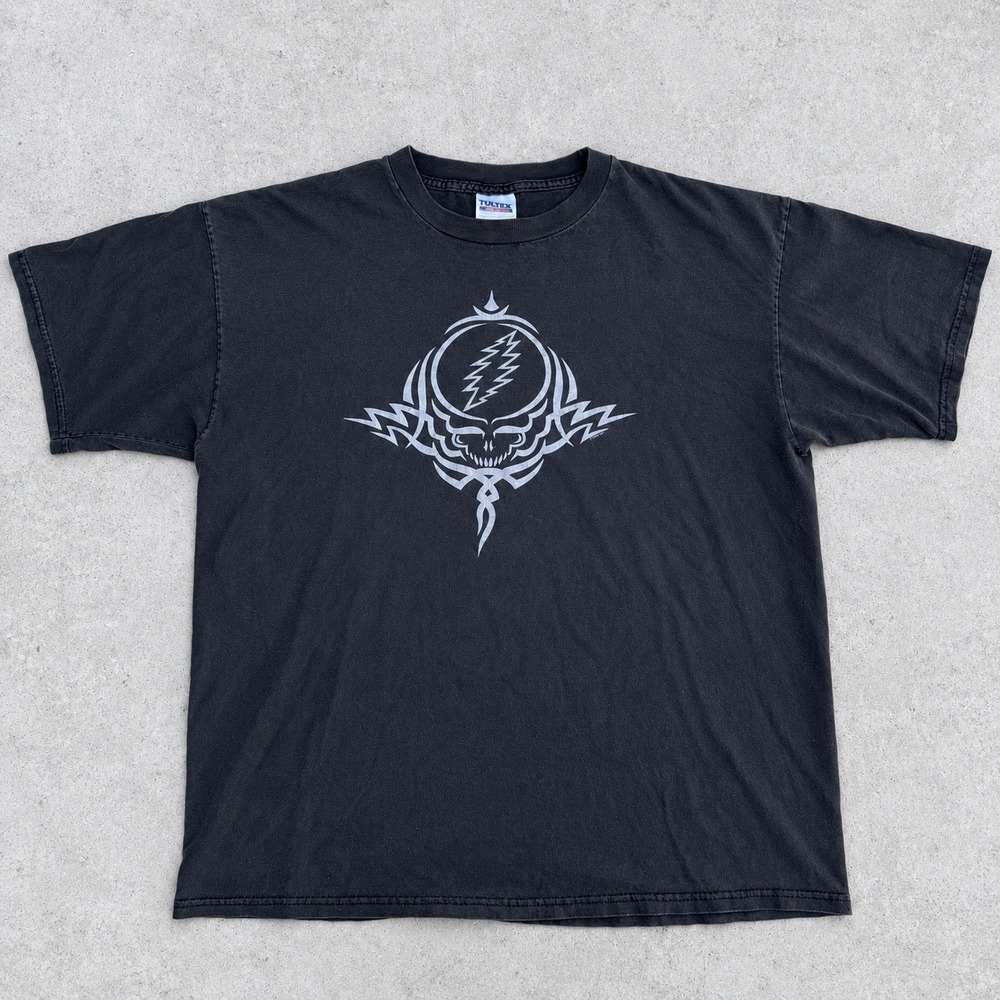 Vintage 90s Grateful Dead Tribal Steal Your Face T-Shirt Tultex XL Faded Black